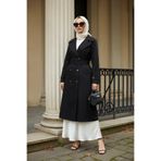 Zeneva Collection Siyah - %100 Pamuk (120cm) Tam Kalıp Kadın Tesettür Trençkot