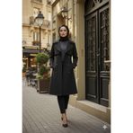 Zeneva Collection Siyah %100 Pamuk Gabardin Midi (95 cm) Astarlı Kemerli Kadın Tesettür Trençkot