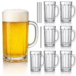 ZENFUN 8'li Paket 382 ml Saplı ve Paslanmaz Çelik Pipetli Cam Bira Kupaları, Şeffaf Stein Su Bardakları Ağır Tabanlı Pub Şarap, Meyve Suyu ve Buzlu Çay için İçecek Kupaları