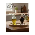 ZenGlow 2 li Ahşap Standlı Set Cam Minik Zeytinyağı Sirke Limon Suyu için Sofra Sosluk Şişe Yağdanlık