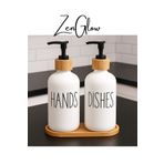 ZenGlow 2 li Beyaz mutfak Sıvı Sabunluk Seti 500ml Bambu Tepsi set Dekoratif