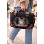 ZeniCat Şeffaf Pencereli Nefes Alabilir Kedi Taşıma Çantası – Siyah - Siyah - Kahverengi
