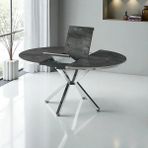 Zenit Plus Açılır Yuvarlak Masa (Sandalyesiz) – Siyah Mermer, Krom Ayak, Ø100→134 cm - Siyah Mermer - Krom - 100 x 100 cm