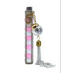 Zenit Taşlı & Charm Detaylı Özel Tasarım Çakmak - Pembe/Beyaz Damalı