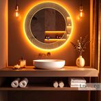 Zenith Led'li Lazer Kumlamalı Lavabo & Banyo Aynası (Dokunmatik Sensörlü) (Amber Led'li, 90 x 90)