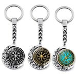 ZENRUIMING 3 Adet Çift Taraflı Dönen Nordic Viking Pusula Anahtarlık, Kristal Cam Ay Viking Rune Madalyon Kolye Anahtarlık, Sırt Çantası Cüzdan Araba Anahtarı Aksesuarları