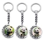 ZENRUIMING 3 Adet Çift Taraflı Döner Bambu Yaprak Panda Anahtarlık, Kristal Cam Panda Kolye Anahtarlık, Sırt Çantası Cüzdan Araba Anahtarı Aksesuarları, Çok Renkli, Çok renkli