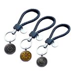 ZENRUIMING 3 adet Viking Anahtarlık, Nordic Viking Pusula Rune El Dokuma Deri Alaşım Anahtarlık, Sırt Çantası Cüzdan Giyim Araba Anahtarı Aksesuarları, Siyah, kahverengi, Tek Beden