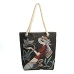 ZENRUIMING Kız çift taraflı işlemeli omuz çantası, retro etnik tarzı kanvas çanta, öğrenci sırt çantası, açık hava eğlence çantası, Siyah, 13 inches, Retro Etnik Stil