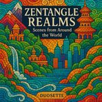ZENTANGLE REALMS: SCENES FROM AROUND THE WORLD: A Global Zentangle Coloring Book with 50 Scenic Mosaic Landscapes for Relaxation, Mindfulness, and Creative Fun