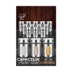 Zenvia Cam+Çelik Tuzluk Biberlik Karabiberlik 3 Farklı Delikli 12 Li Set 721946 - Renkli