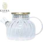 Zenvia Çelik Kapaklı Borosilikat Dilimli Model Süzgeçli Cam Demlik Bitki Çayları 1000 ml Royaleks-Cm- - Renkli