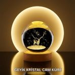 Zenvia Doğal Ahşap Standlı Geyik Figürlü Kristal Küre LED Dekoratif Lamba ZNV2025 - Renkli