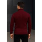 Zenvia Erkek Fitilli Triko Kazak 2li Set Bordo Siyah Regular Balıkcı Yaka Tam Boğazlı Triko Seti Modeli - XL