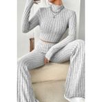 Zenvia Kadın Gri Çizgili Boğazlı Crop Top ve Yüksek Bel Pantolon Takım ZNV-IMD34 - S - M