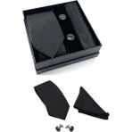 Zenvia Kravat Düğme Set Siyah Desenli Kravat Mendil Kol Düğmesi Özel Set ZNV-EVVN3263 - Renkli - Standart