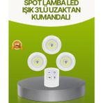 Zenvia Uzaktan Kumandalı 3 Lü Kablosuz LED Spot Lamba Seti Yapışkanlı Pratik Kullanım Znv-Tcndym - 1 m - Renkli