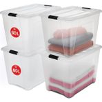 Zenwaya Store Ohyama Kapaklı Saklama Kutuları, 60L, 4'lü Set, Şeffaf, Güvenli Tokalar, Istiflenebilir, Çekme Kulpları, Yatak Odası, Dolap, Ofis, Organizasyon Için, Bpa Içermeyen Plastik, Giysi Çantası, Ntb-60 - Option-1
