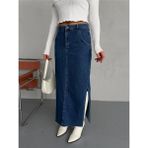 Zeo Basic Yanlardan Yırtmaçlı Jean Maxı Etek - Mavi - 34