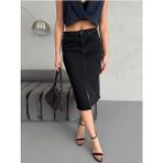 Zeo Basic Yırtmaçlı Midi Boy Likralı Jean Etek - Füme - 36