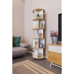 Zeo Wood Design 360° Dekoratif Döner Kitaplık- 5 Katlı/20 Raflı - Safir Meşe-Beyaz - Beyaz - Safir Meşe