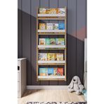 zeo wood design Montessori 5 Raflı Mdf Çocuk Kitaplığı 154*60 Cm Beyaz