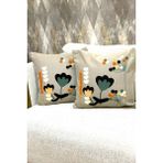 Zeora Home 2’li Dekoratif Pamuklu Kırlent Kılıfı Çiçek Desenli Punch Modern Bohem Etnik Salon Çift Katlı Kumaş - 45 x 45 cm - Bej-Renkli