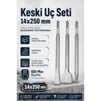 Zephoo SDS Plus Keski Uç Seti 3'lü 14x250 mm Kırıcı Delici Matkap Uyumlu Yassı Sivri ve Geniş Keski Beton Taş Granit Mermer Seramik Fayans Kırma Kazıma Profesyonel Kullanım