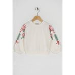 Zepkids Kız Çocuk Ekru Renkli Kolları Çiçek Baskılı Sweatshirt - 1,5 - 2 Yaş