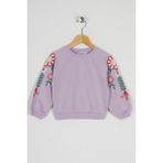 Zepkids Kız Çocuk Lila Renkli Kolları Çiçek Baskılı Sweatshirt - 2 - 3 Yaş