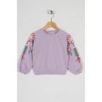 Zepkids Kız Çocuk Lila Renkli Kolları Çiçek Baskılı Sweatshirt - 4 - 5 Yaş