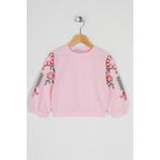 Zepkids Kız Çocuk Pudra Renkli Kolları Çiçek Baskılı Sweatshirt - 3 - 4 Yaş