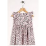 Zepkids Kız Çocuk Somon Renkli Yakası Büzgülü Sıfır Kol Çiçek Desenli Elbise - 18 - 24 Ay