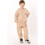 Zepkids Yazı Baskılı Kapüşonlu Vizon Renk Erkek Çocuk Fermuarlı Eşofman Takım - 11 - 12 Yaş