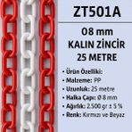 Zeplin Ø 8 mm Kalın Plastik Trafik Zinciri (25 metre) - Kırmızı - Beyaz - 8mm Kırmızı