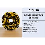 Zeplin Ø 8 mm Kalın Plastik Trafik Zinciri (25 metre) - Siyah - Sarı