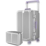 Zeplin Boxy Pc Policarbon 2'li Valiz Seti (Kabin ve Makyaj) Silver-Mor - Mor - Gri