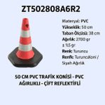 Zeplin ZT502808A6R2 – 50 cm Pvc Trafik Konisi | Ağırlıklı – Çift Reflektifli - -