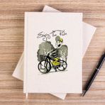 Zepplin Giyim Rider Bike Cartoon Çizgisiz Kanvas Defter Çizgisiz - Krem - 14x21 cm