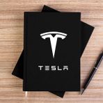 Zepplin Giyim Tesla Logo Text Siyah Çizgisiz Kanvas Defter Çizgisiz - 14x21 cm