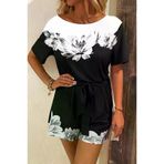 Zera Kadın Tek Omuzu Açık çiçek Desenli Beli Kuşaklı Iki Iplik Mini Short Tulum