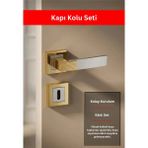 Zeraf Ev Premium Ahenk Kare Rozetli Kapı Kolu (Oda-Wc-Yale Kilit Tipleri)(Takım) Altın - Saten - Çift Yönlü