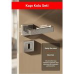 Zeraf Ev Premium Ahenk Kare Rozetli Kapı Kolu (Oda-Wc-Yale Kilit Tipleri)(Takım) Nikel - Saten - Çift Yönlü