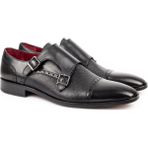 ZERBAY Granite Çift Tokalı Hakiki Deri Erkek Klasik Ayakkabı, Monkstrap, Loafer, Microlight Taban Siyah