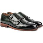 Zerbay Kazbek Microlight Taban Çift Tokalı Deri Erkek Klasik Ayakkabı Monkstrap Loafer - Yeşil
