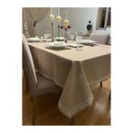 Zeren Home Dantel Detaylı Polyester Keten Dertsiz Masa Örtüsü Kapuçino, 150 x 260