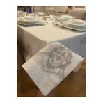 Zeren Home Gri Nakış İşleme Detaylı Dertsiz Masa Örtüsü Kırık Beyaz + 12 Beyaz Peçete, 150 x 260
