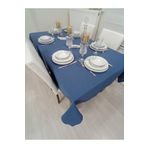 Zeren Home Keten Görünümlü İndigo Mavi Dertsiz 140x230 cm Masa Örtüsü