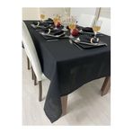 Zeren Home Keten Görünümlü Simli Begonvil Masa Örtüsü Siyah, 150 x 220