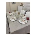 Zeren Home Keten Görünümlü Simli Linen Masa Örtüsü Gold 13 Parça 140 x 200